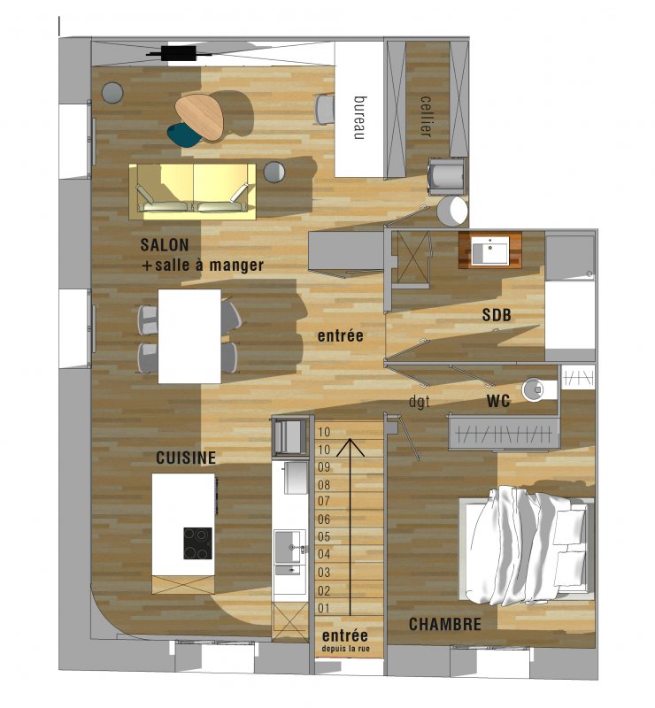 Plan de rénovation T3 en grand T2 VILLENEUVE LES MAGUELONE
